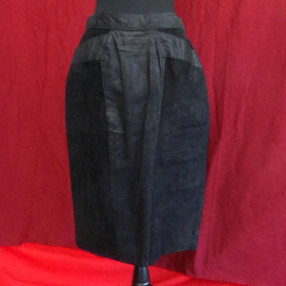 Black suede skirt.